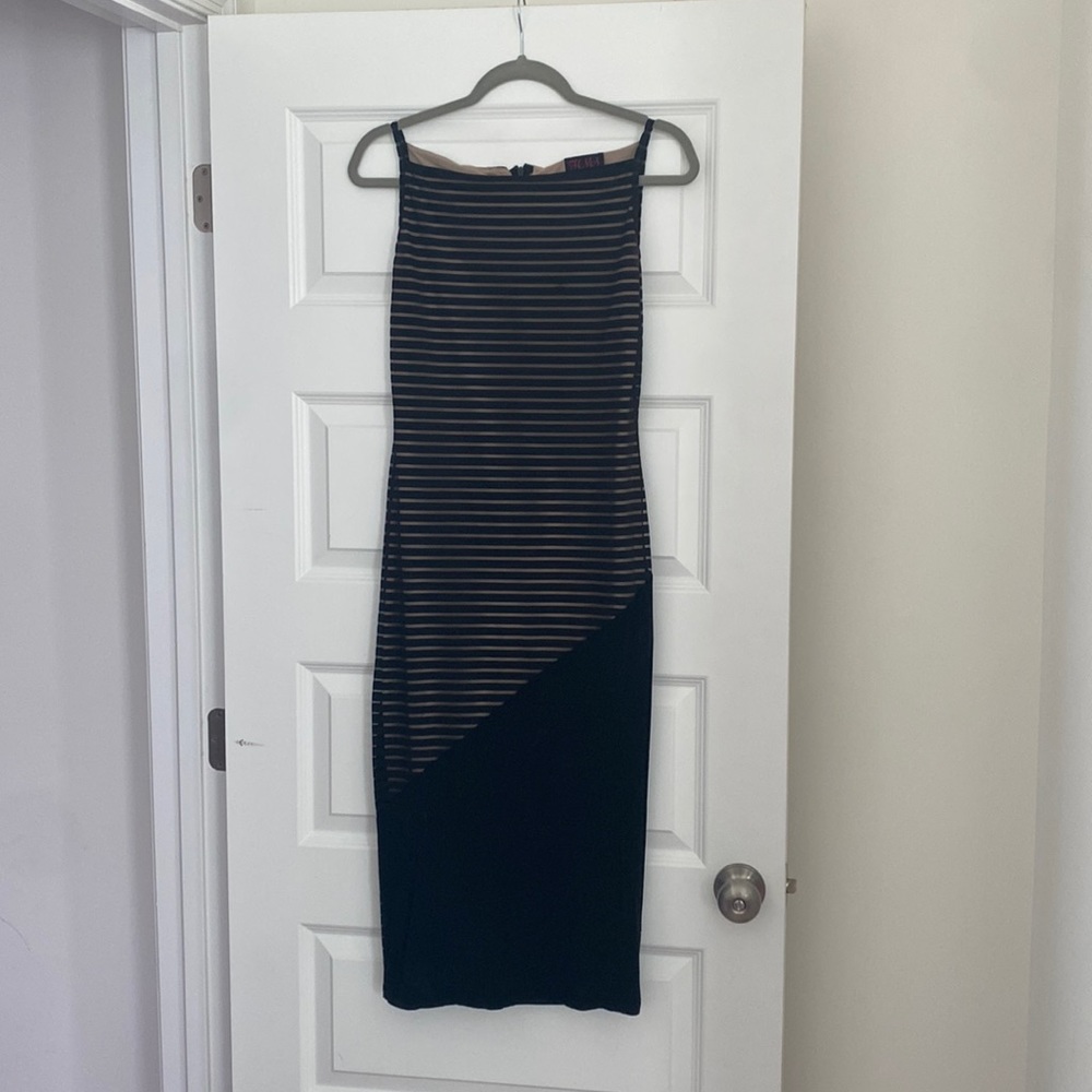 Black & nude illusion midi dress